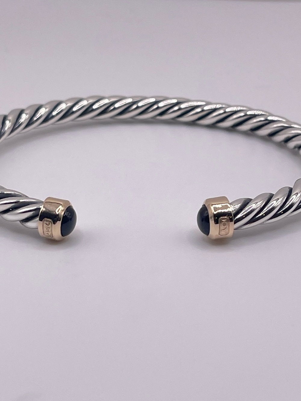 David Yurman Cable Cuff Bracelet with 18K Yellow Gold and Black Onyx, 6mm - Picture 2 of 14